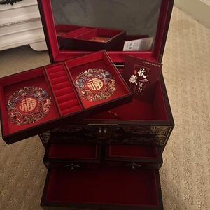 Elegant Red Jewelry Box with Mirror